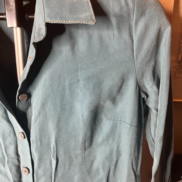Asil Line Women Teal Button Front Shirt Dress 3/4 Sleeve Collared Size 36 US 4-6 - Picture 9 of 12